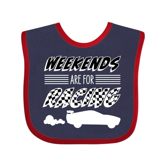 Inktastic Weekends Are for Racing Race Car Silhouette and Racing Flag Boys or Girls Baby Bib