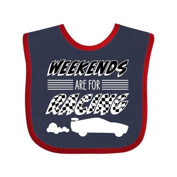 Inktastic Weekends Are for Racing Race Car Silhouette and Racing Flag Boys or Girls Baby Bib