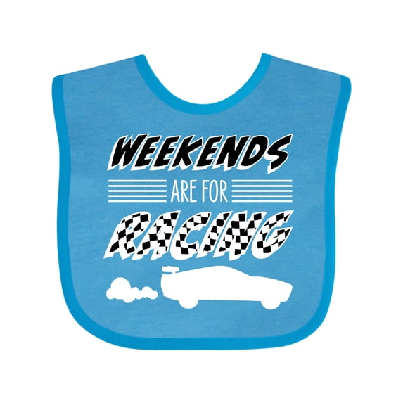 Inktastic Weekends Are for Racing Race Car Silhouette and Racing Flag Boys or Girls Baby Bib