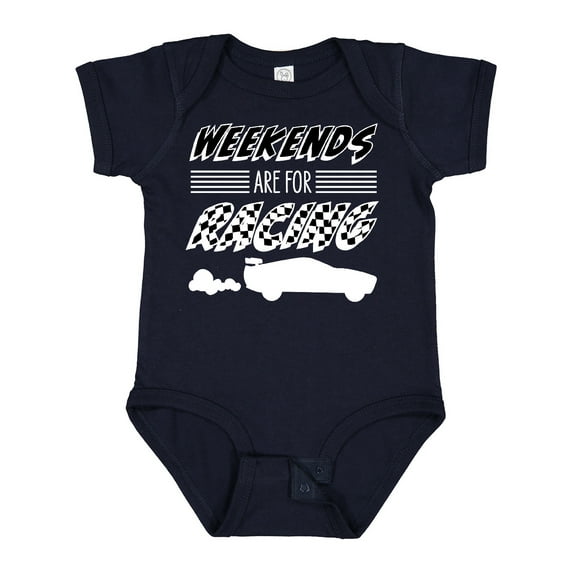 Inktastic Weekends Are for Racing Race Car Silhouette and Racing Flag Boys or Girls Baby Bodysuit
