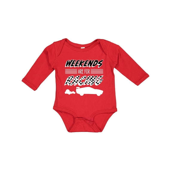 Inktastic Weekends Are for Racing Race Car Silhouette and Racing Flag Boys or Girls Long Sleeve Baby Bodysuit