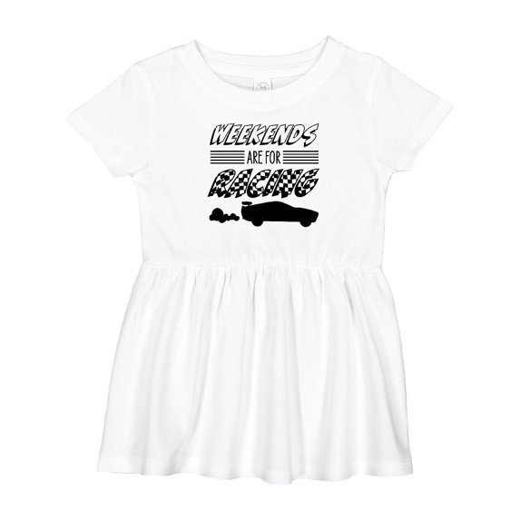 Inktastic Weekends Are for Racing Race Car Silhouette and Racing Flag Girls Baby Dress