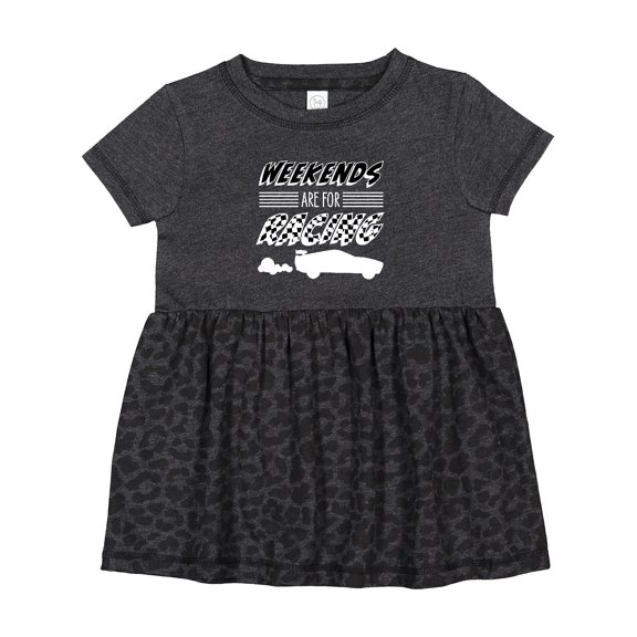 Inktastic Weekends Are for Racing Race Car Silhouette and Racing Flag Girls Baby Dress