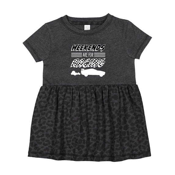 Inktastic Weekends Are for Racing Race Car Silhouette and Racing Flag Girls Baby Dress