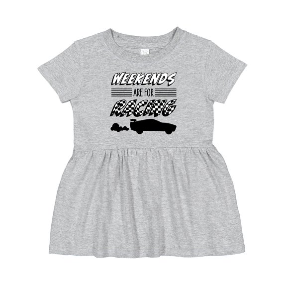 Inktastic Weekends Are for Racing Race Car Silhouette and Racing Flag Girls Baby Dress