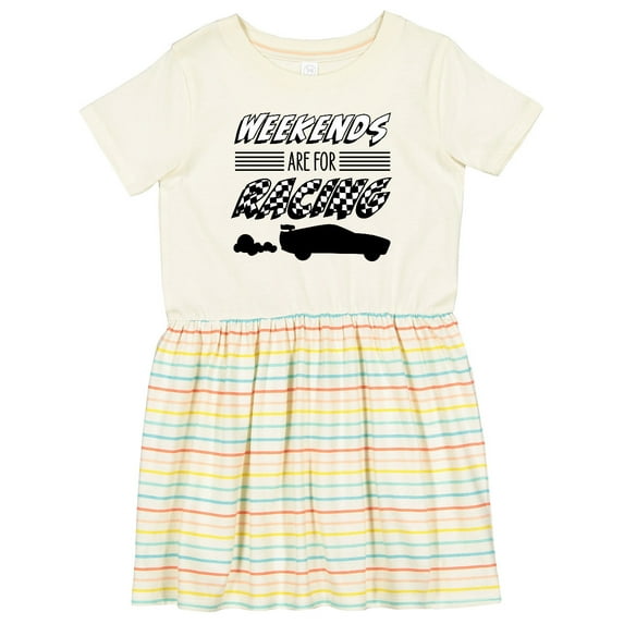 Inktastic Weekends Are for Racing Race Car Silhouette and Racing Flag Girls Toddler Dress
