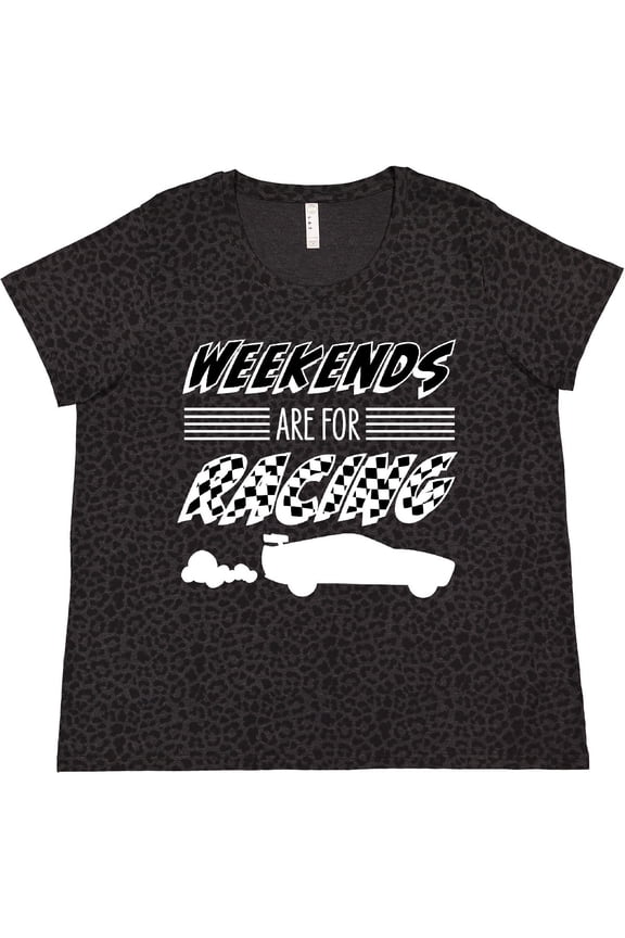 Weekends Are for Racing Race Car Silhouette and Racing Flag Women's Plus Size T-Shirt
