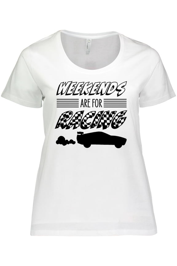 Weekends Are for Racing Race Car Silhouette and Racing Flag Women's Plus Size T-Shirt