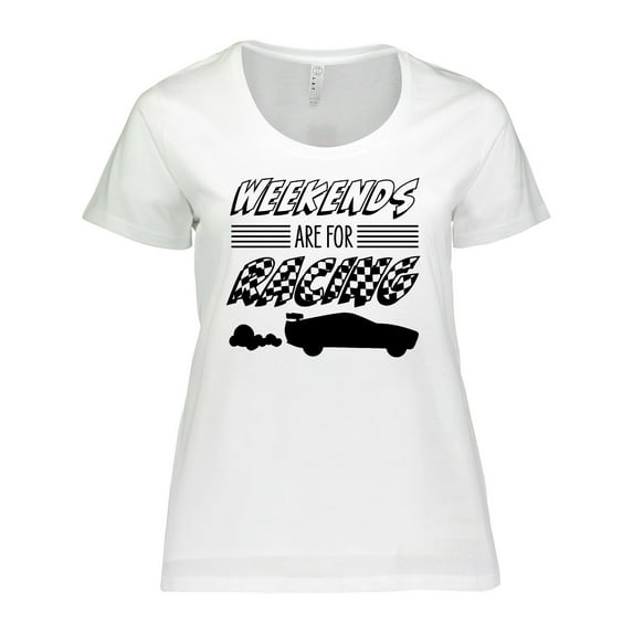 Inktastic Weekends Are for Racing Race Car Silhouette and Racing Flag Women's Plus Size T-Shirt