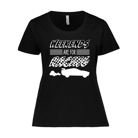 Inktastic Weekends Are for Racing Race Car Silhouette and Racing Flag Women's Plus Size T-Shirt