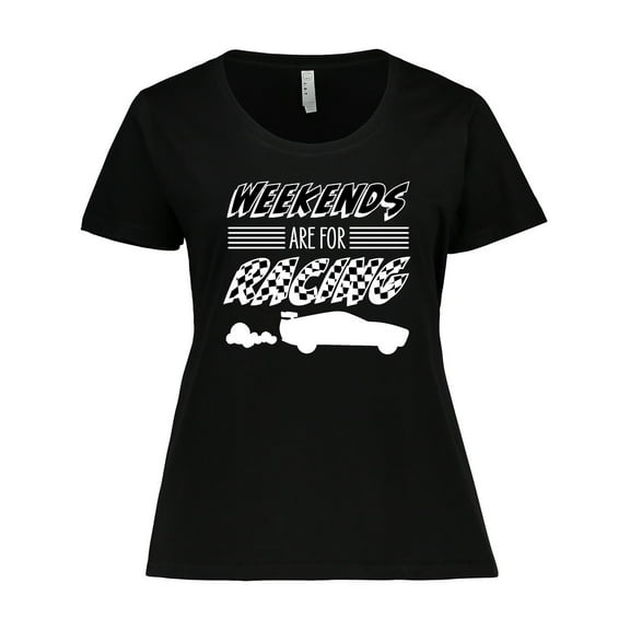 Inktastic Weekends Are for Racing Race Car Silhouette and Racing Flag Women's Plus Size T-Shirt