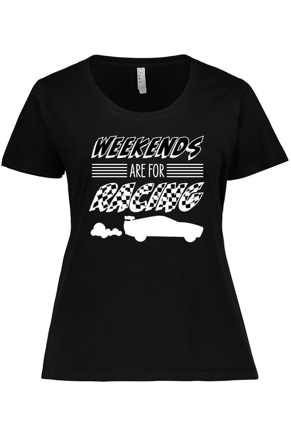 Weekends Are for Racing Race Car Silhouette and Racing Flag Women's Plus Size T-Shirt