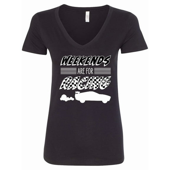 Inktastic Weekends Are for Racing Race Car Silhouette and Racing Flag Women's V-Neck T-Shirt