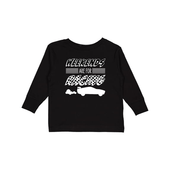 Inktastic Weekends are for Racing Race Car Silhouette and Racing Flag Boys or Girls Long Sleeve Toddler T-Shirt