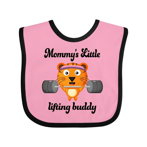 Inktastic Weightlifting Mommys Little Lifting Buddy Boys or Girls Baby Bib