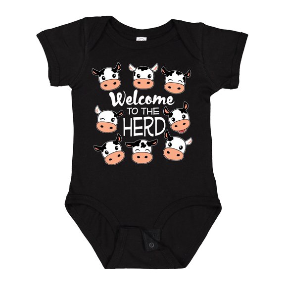 Inktastic Welcome to the Herd with Cute Black and White Holstein Cows Boys or Girls Baby Bodysuit