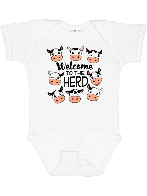 Inktastic Welcome to the Herd with Cute Black and White Holstein Cows Boys or Girls Baby Bodysuit