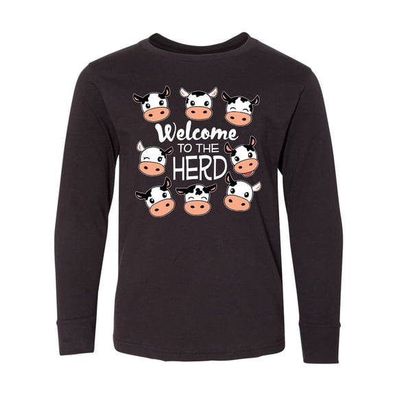 Inktastic Welcome to the Herd with Cute Black and White Holstein Cows Long Sleeve Youth T-Shirt