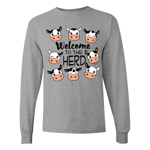 Inktastic Welcome to the Herd with Cute Black and White Holstein Cows Long Sleeve T-Shirt