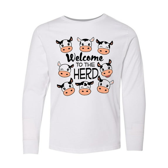 Inktastic Welcome to the Herd with cute Black and White Holstein Cows Long Sleeve Youth T-Shirt