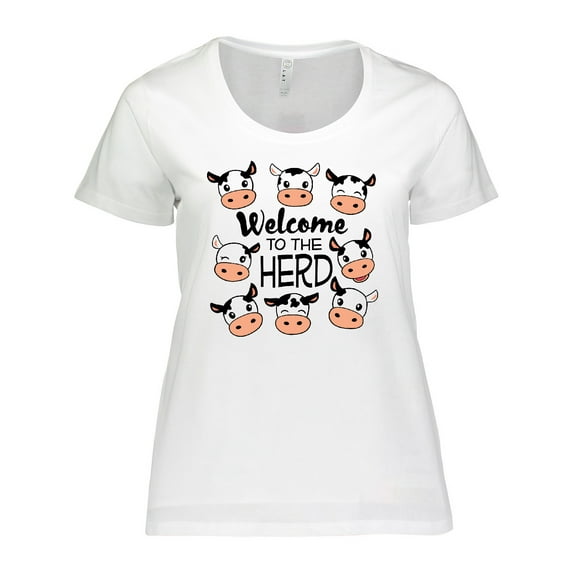 Inktastic Welcome to the Herd with cute Black and White Holstein Cows Women's Plus Size T-Shirt