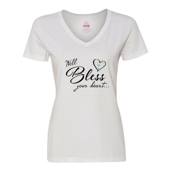 Inktastic Well Bless Your Heart with Calico Print Women's V-Neck T-Shirt