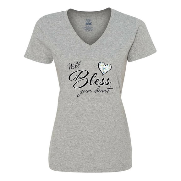 Inktastic Well Bless Your Heart with Calico Print Women's V-Neck T-Shirt