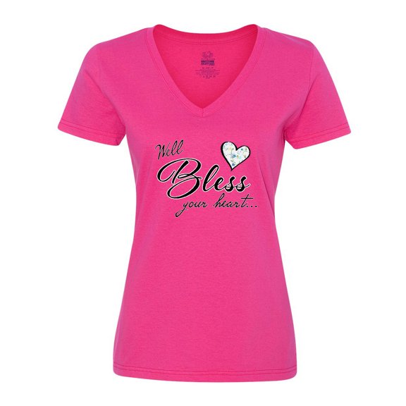 Inktastic Well Bless Your Heart with Calico Print Women's V-Neck T-Shirt