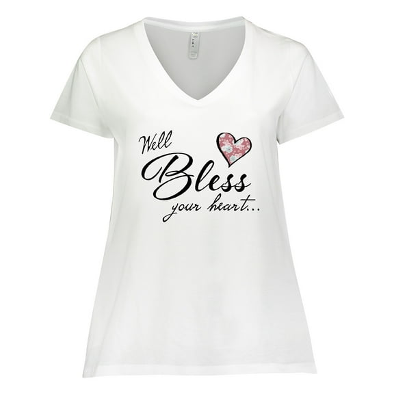 Inktastic Well Bless Your Heart with Floral Print Women's Plus Size V-Neck T-Shirt