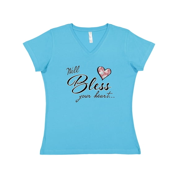 Inktastic Well Bless Your Heart with Floral Print Women's V-Neck T-Shirt