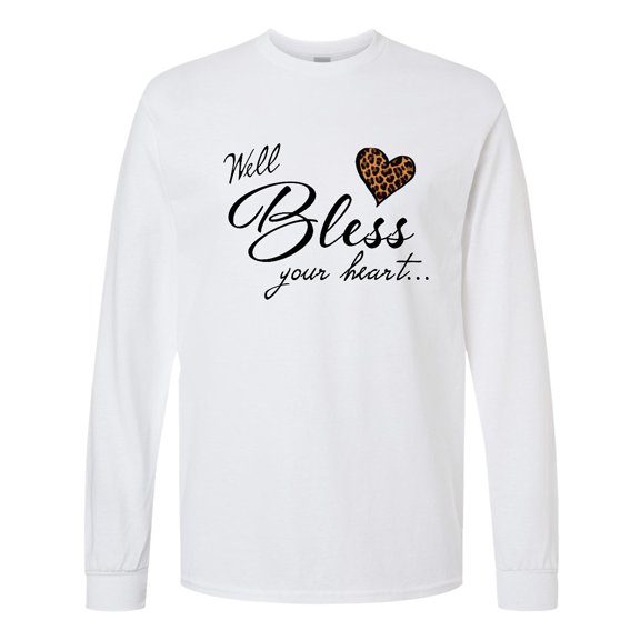 Inktastic Well Bless Your Heart with Leopard Print Long Sleeve T-Shirt