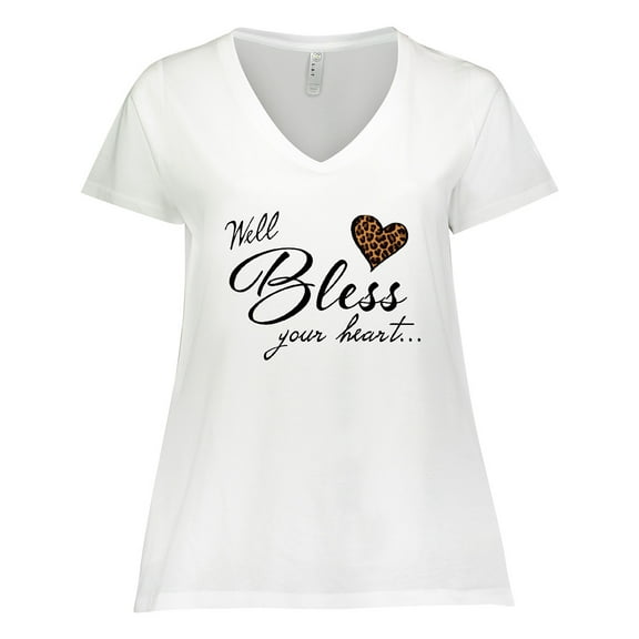 Inktastic Well Bless Your Heart with Leopard Print Women's Plus Size V-Neck T-Shirt