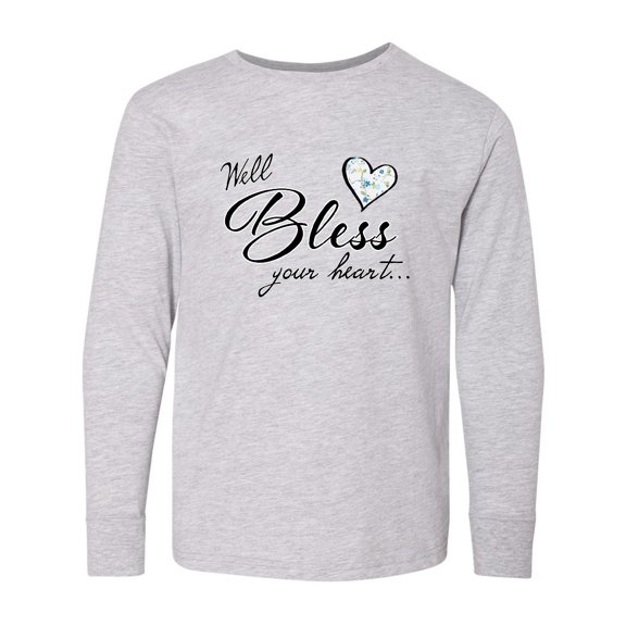 Inktastic Well Bless your Heart with Calico Print Long Sleeve Youth T-Shirt