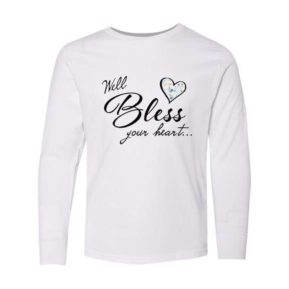 Inktastic Well Bless your Heart with Calico Print Long Sleeve Youth T-Shirt
