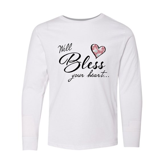 Inktastic Well Bless your Heart with Floral Print Long Sleeve Youth T-Shirt