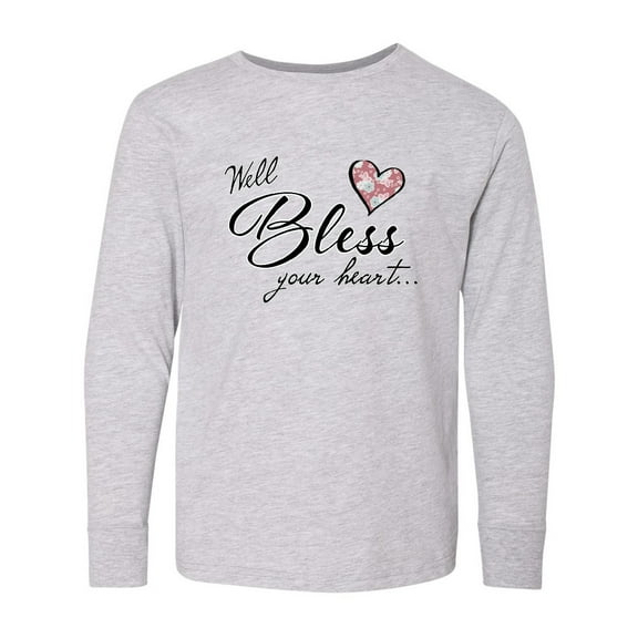 Inktastic Well Bless your Heart with Floral Print Long Sleeve Youth T-Shirt