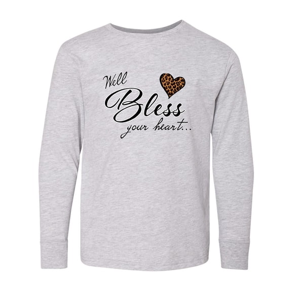 Inktastic Well Bless your Heart with Leopard Print Long Sleeve Youth T-Shirt