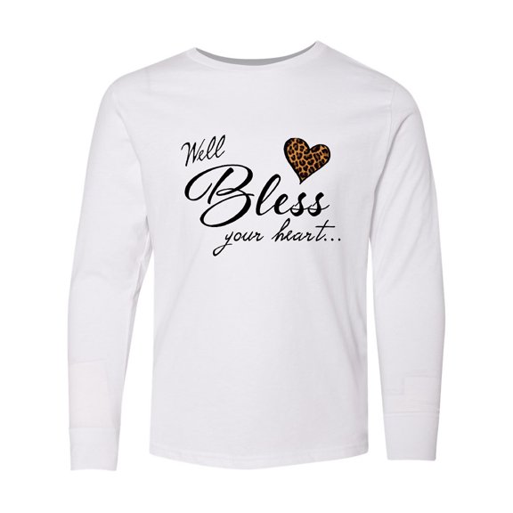 Inktastic Well Bless your Heart with Leopard Print Long Sleeve Youth T-Shirt