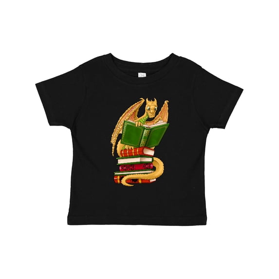 Inktastic Well-Read Cute Gold Dragon Reading Books Boys or Girls Toddler T-Shirt