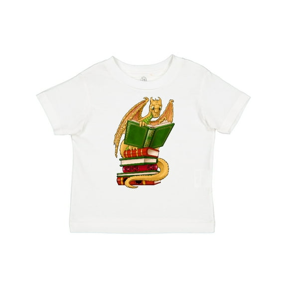Inktastic Well-Read Cute Gold Dragon Reading Books Boys or Girls Toddler T-Shirt