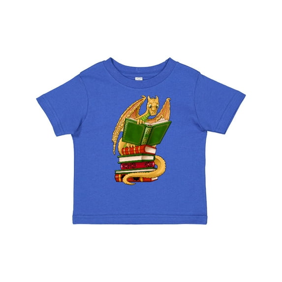 Inktastic Well-Read Cute Gold Dragon Reading Books Boys or Girls Toddler T-Shirt