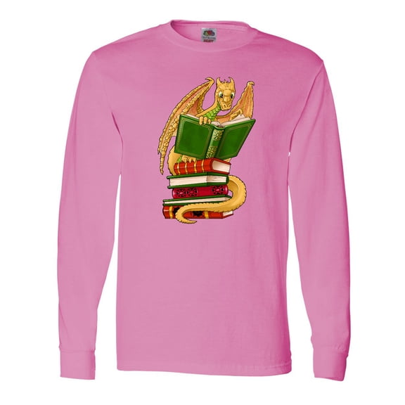 Inktastic Well-Read Cute Gold Dragon Reading Books Long Sleeve T-Shirt