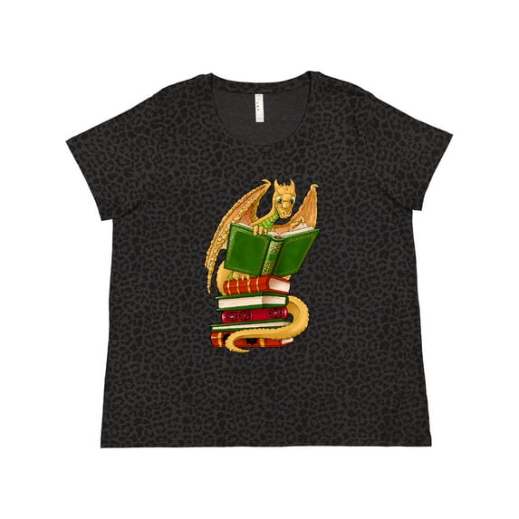 Inktastic Well-Read Cute Gold Dragon Reading Books Women's Plus Size T-Shirt