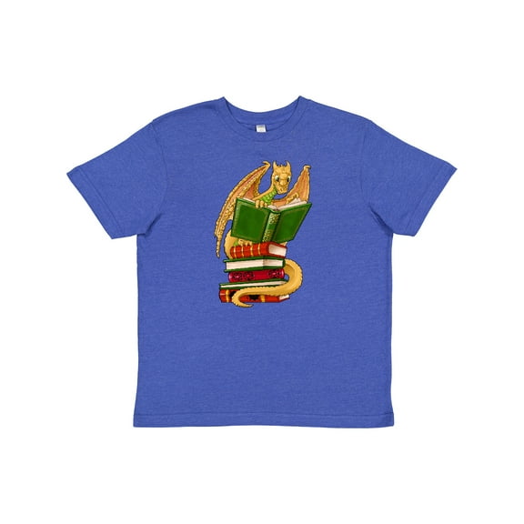 Inktastic Well-read Cute Gold Dragon Reading Books Youth T-Shirt