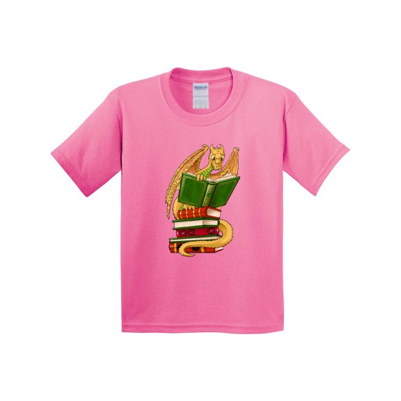 Inktastic Well-read Cute Gold Dragon Reading Books Youth T-Shirt