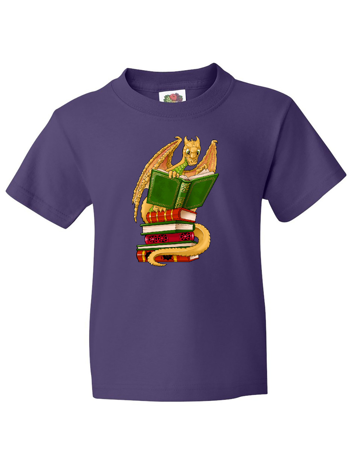 Inktastic Well-read Cute Gold Dragon Reading Books Youth T-Shirt - image 1 of 4