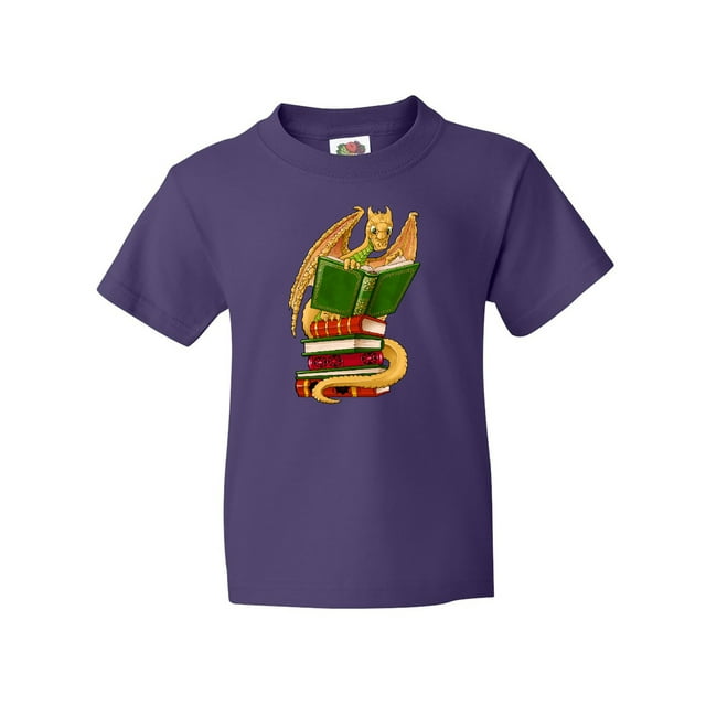 Inktastic Well-read Cute Gold Dragon Reading Books Youth T-Shirt