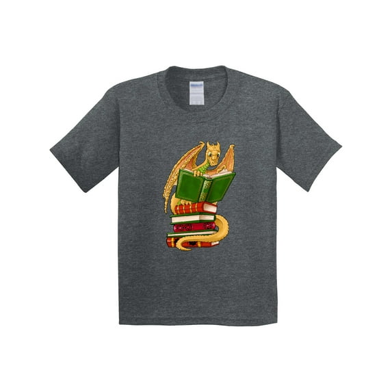 Inktastic Well-read Cute Gold Dragon Reading Books Youth T-Shirt