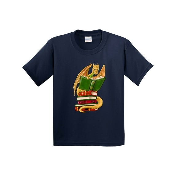 Inktastic Well-read Cute Gold Dragon Reading Books Youth T-Shirt