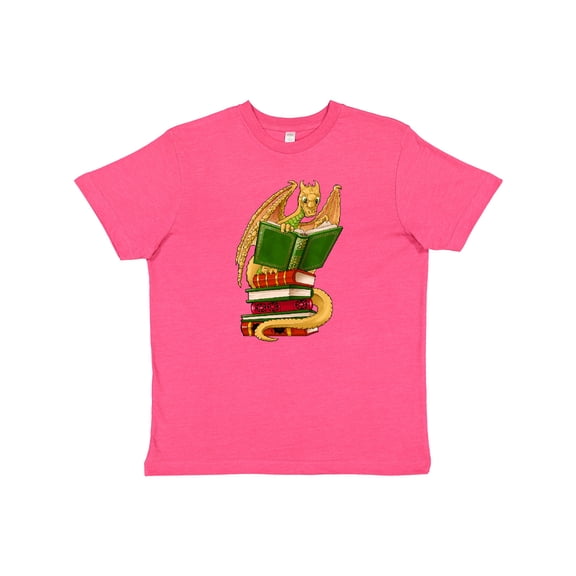 Inktastic Well-read Cute Gold Dragon Reading Books Youth T-Shirt